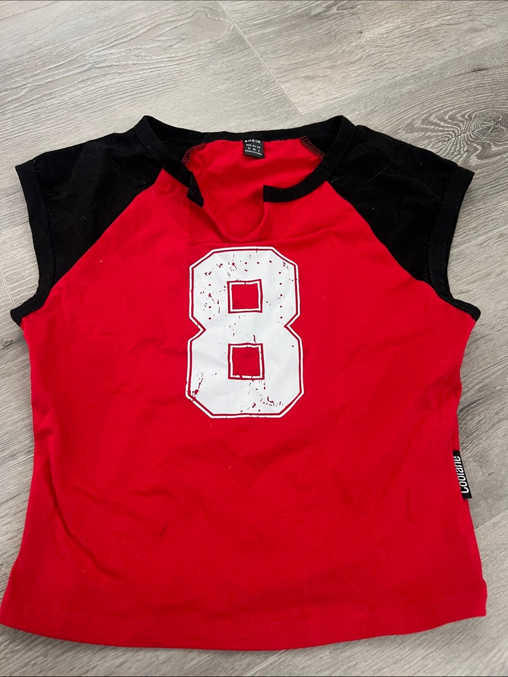 Never worn SHEIN Red & Black Sleeveless Sports Tank with White '8' Print